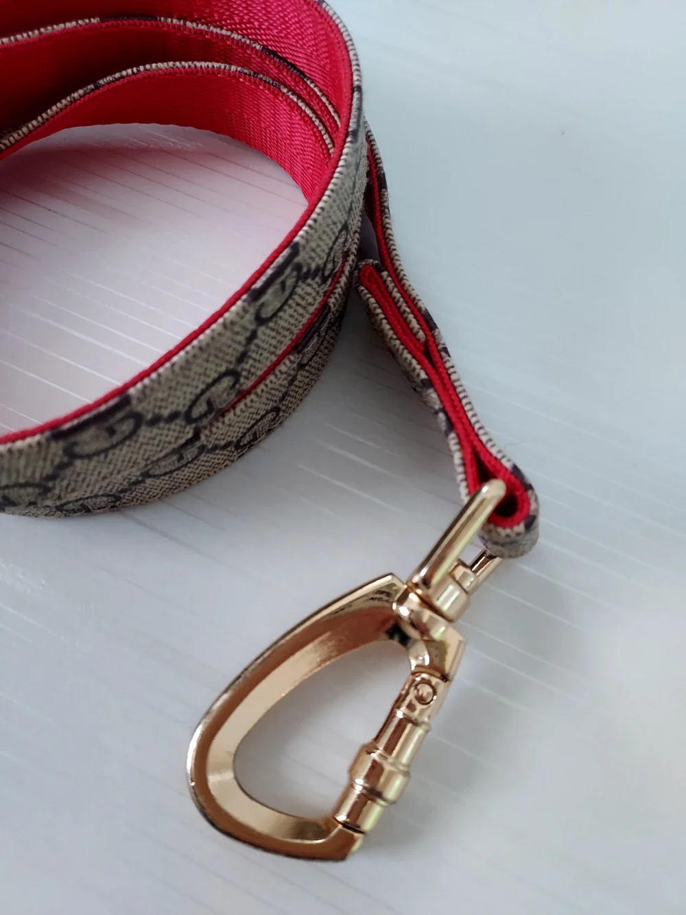 Dog Leash USED   Monogram Canvas and Red Lining Key Strap with Gold